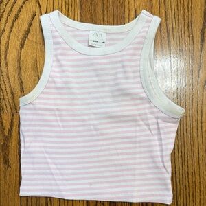Zara Girls Pink and White Striped Tank Top Open Back